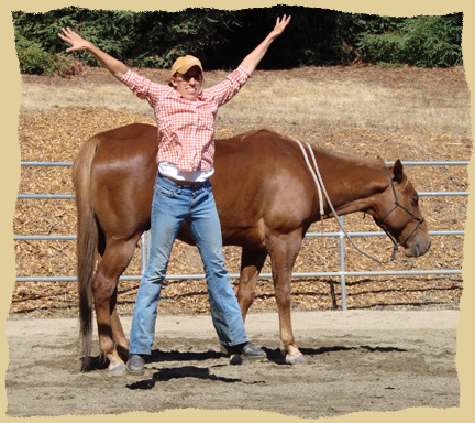 Click to enlarge. Having fun with positive reinforcement at the Equine Research Foundation.